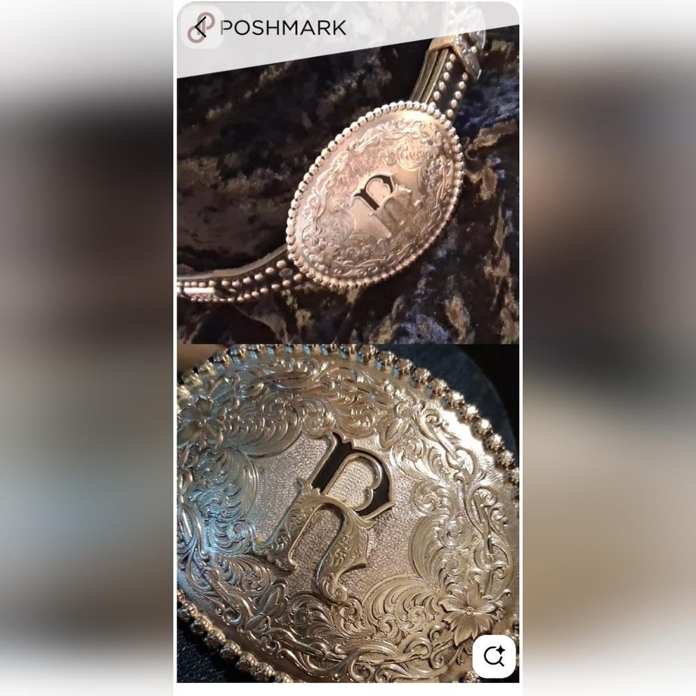 Montana Silversmiths Silver Floral Belt Buckle with Initial R 32 -42 In Long.